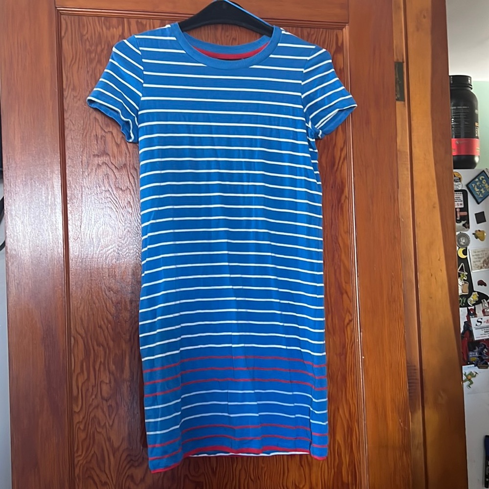 Heyton Womens Cotton Blend Dress White Red Blue Striped Short Sleeve Size Small